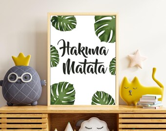 Hakuna Matata Leaf Print Poster - Jungle Theme Wall Art - Lion King Inspired Decor - Framed Options