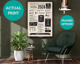 1st Wedding Anniversary Poster – Personalised 2024 Newspaper Style Print – Paper Wedding Gift Keepsake – Framed Options