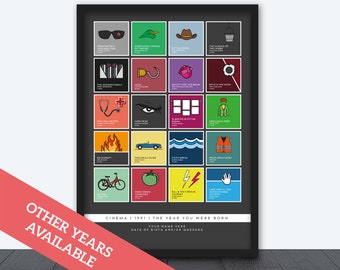 Cinema 1991 The Year You Were Born / The Year 1991 / Personalised Birthday Print