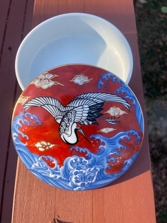 Takahashi Porcelain Crane & Waves Box San Francisc