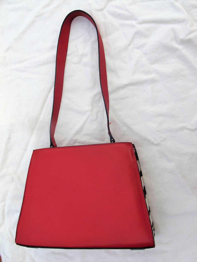 Preston & York Classic Red Leather Handbag With Zebra Accents - Etsy
