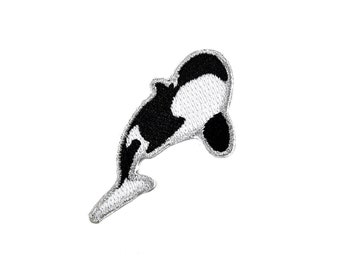 Orca klein - Patch zum Aufbügeln, Aufnäher, Abzeichen, Stickbild, Bügelbild, Tier, Natur, Wal, Walfisch, Schwertwal, Ozean, Meer, Delfin