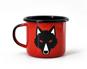 Wolf Enamel Mug - camping mug, animal, dog, husky, wolves, forest, coffee, enamelware, nature, hiking, handmade in the EU