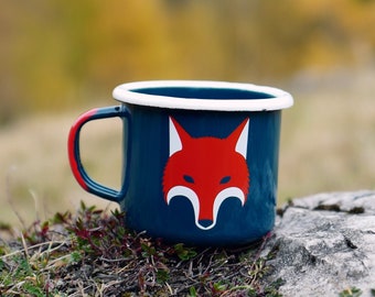 Fox Enamel Mug - camping mug, animal, red fox, forest, coffee, enamelware, nature, hiking, handmade in the EU