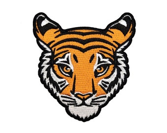 Tiger - Patch zum Aufbügeln, Aufnäher, Abzeichen, Stickbild, Bügelbild, Tier, Natur, Wildtier, Raubtier, Shere Khan, Dschungel, schwarz