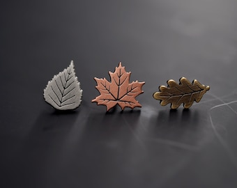 Set of 3 Leaf pins - lapel pin, badge, brooch, pin