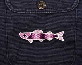 Fisch - Patch zum Aufbügeln, Aufnäher, Abzeichen, Stickbild, Bügelbild, Natur, Fisch, Fischen, Fliegenfischen, Angeln