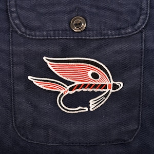 Fly red - patch, iron on, badge, embroidery, patches, nature, wildlife, fish, fishing, flyfishing, steelhead, river trout, salmon