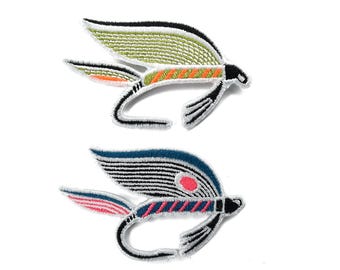 Fly iron-on patch set of 2 - catch of the day