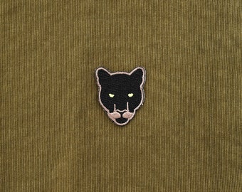 Panther - mini Patch zum Aufbügeln, Aufnäher, Abzeichen, Stickbild, Bügelbild, Tier, Natur, Wildtier, Raubtier, Begheera, Dschungel, schwarz