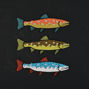 3 trouts set - patches, iron on, badge, embroidery, patches, animals, wildlife, fish, fishing, flyfishing, brown trouts, river trout, salmon