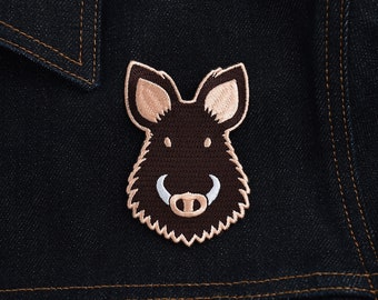 Wildschwein - Patch zum Aufbügeln, Aufnäher, Abzeichen, Stickbild, Bügelbild, Tier, Natur, Wildtier, Schwein, Keiler