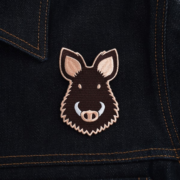 Wildschwein - Patch zum Aufbügeln, Aufnäher, Abzeichen, Stickbild, Bügelbild, Tier, Natur, Wildtier, Schwein, Keiler