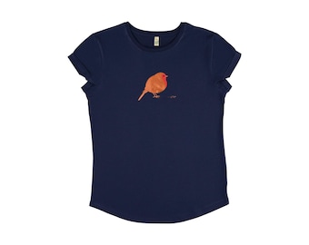 Robin - Camiseta de mujer de algodón orgánico, de comercio justo, orgánica, sostenible, vegana - estampada a mano en Viena