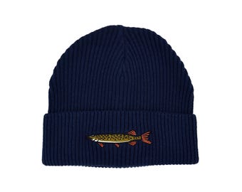 Embroidered Fisherman Beanie with Pike - winter hat