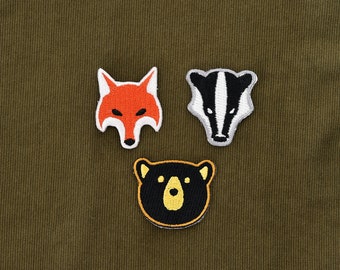 Bear, Fox and Badger small patch-set - iron on, badge, embroidery, patches, animal, nature, wildlife, grizzly, alaska, honey, black bear