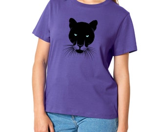Panther Damen T-Shirt aus Biobaumwolle für Abenteuerinnen und Tierfreundinnen - handbedruckt in Wien
