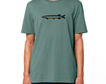 Pike T-shirt made from organic cotton: for adventures on land and water - hand-printed in Vienna