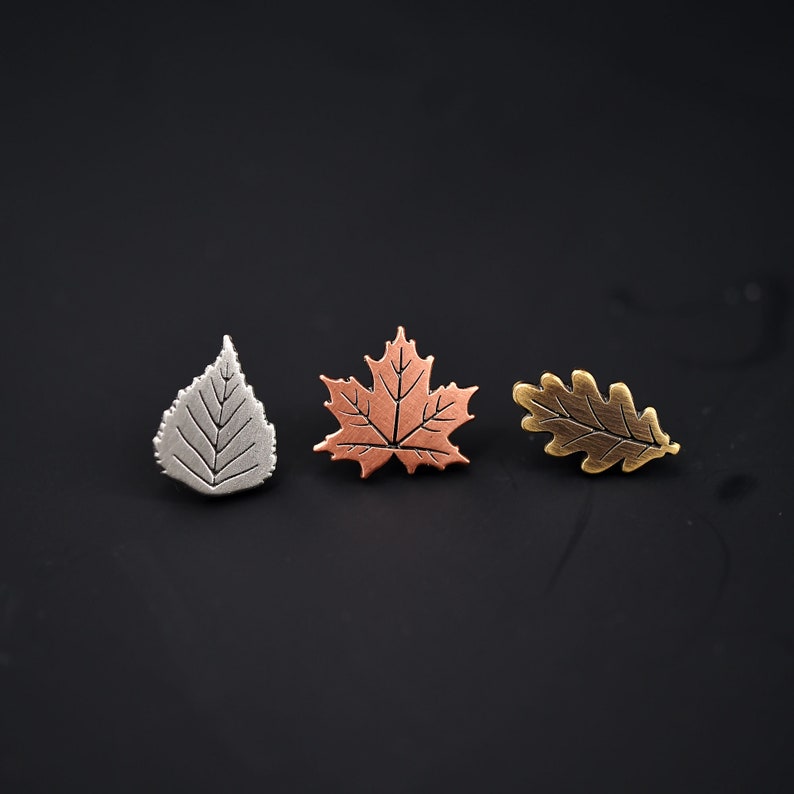 Set of 3 Leaf pins lapel pin, badge, brooch, pin image 8