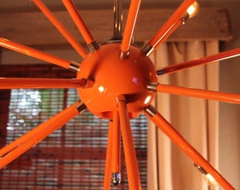 Large (ORANGE) Industrial Sputnik Vintage Inspired Chandelier with Antique Style 1910 Edison Bulbs