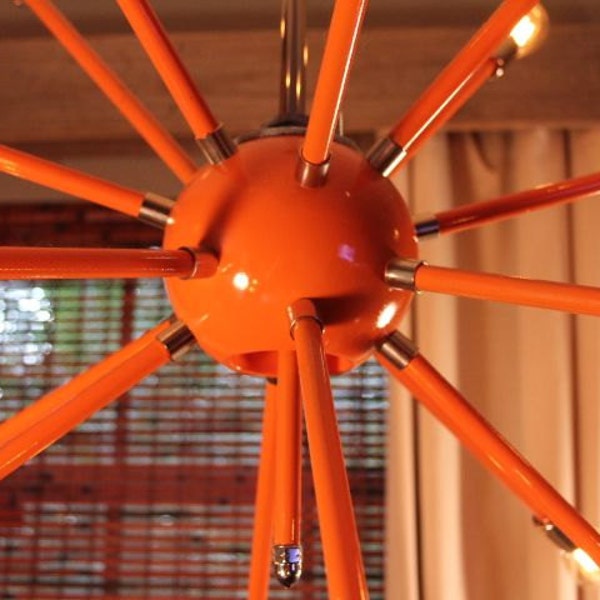 Großer (ORANGE) Industrial Sputnik Vintage Inspirierter Kronleuchter mit Antik Stil 1910 Edison Glühbirnen