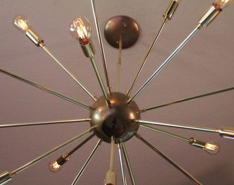 Large Brass Sputnik Vintage Inspired Chandelier with Candelabra 1910 Edison Style Bulbs