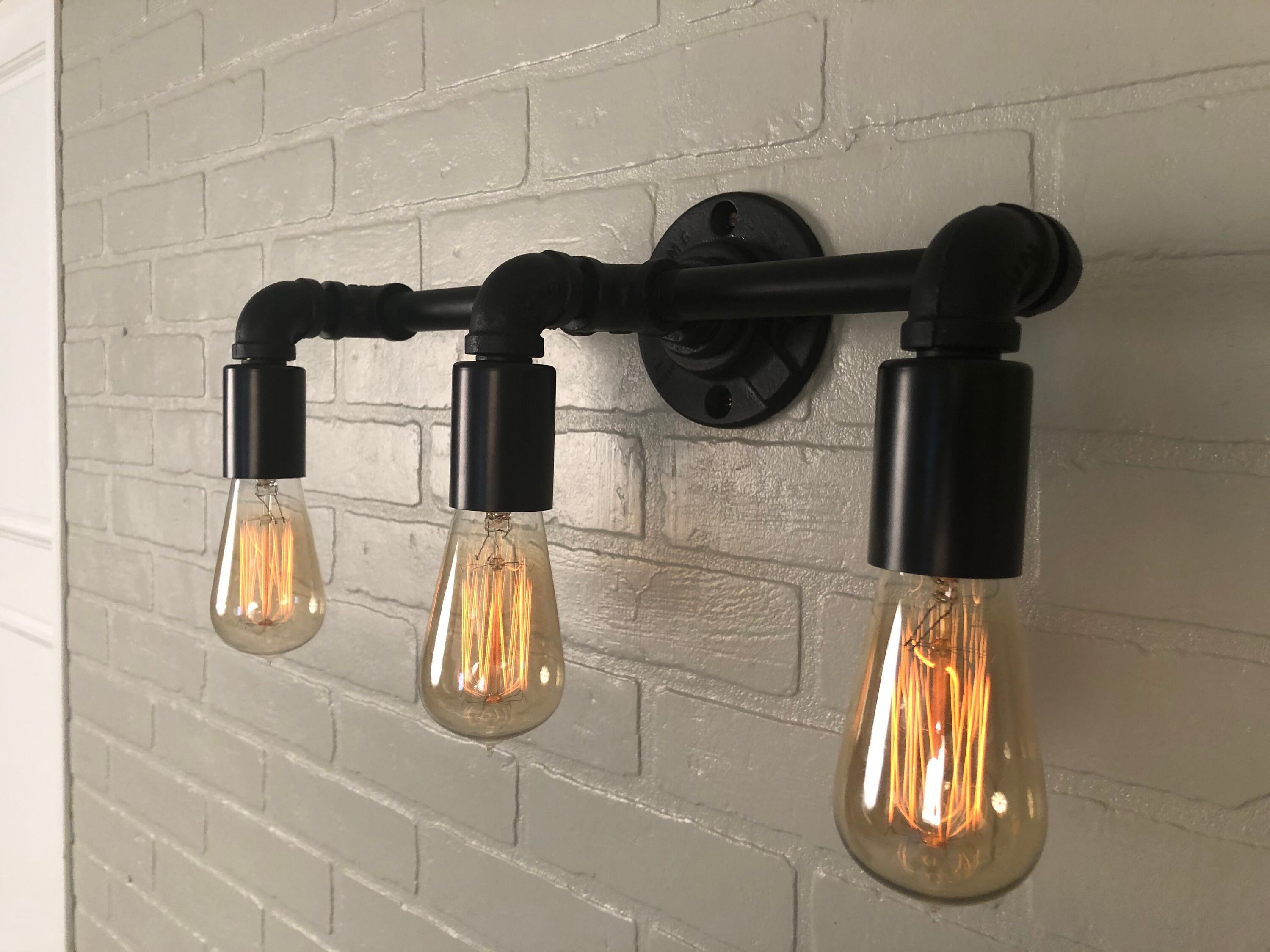 Vanity 3 Light Black Iron Pipe Vanity Bathroom Light W/ Etsy