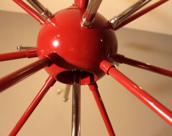 Large (RED) Industrial Sputnik Vintage Inspired Chandelier with Antique 1910 Edison Style Bulbs