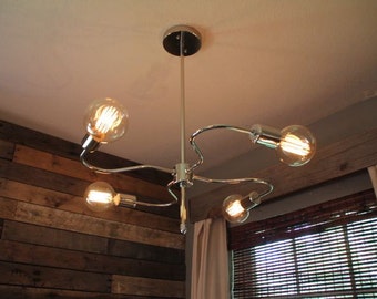 Industrial Styled with Modern Look Polished Nickel Chandelier with Globe Edison Bulbs