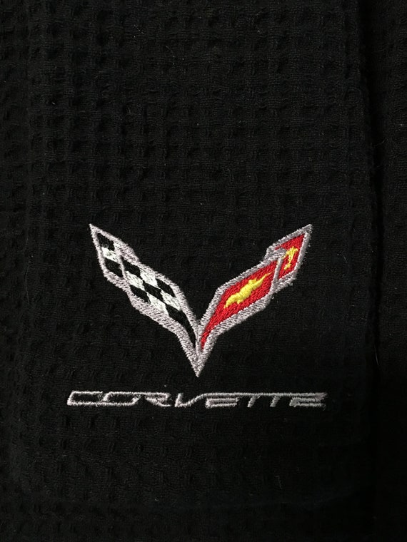 Towel-TERRY Towel-C7 Logo-Chevy-Red & Black Flags-Corvette Lettering-Bl...