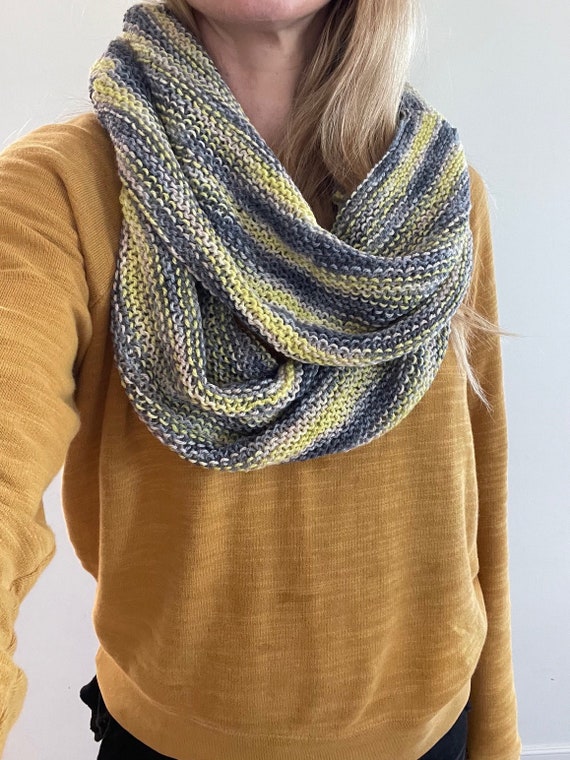 Knit Blue and Yellow Infinity Scarf