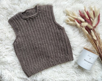 Sleeveless crochet vest for boys and girls, knit-look crochet slipover pattern, sleeveless cardigan for kids