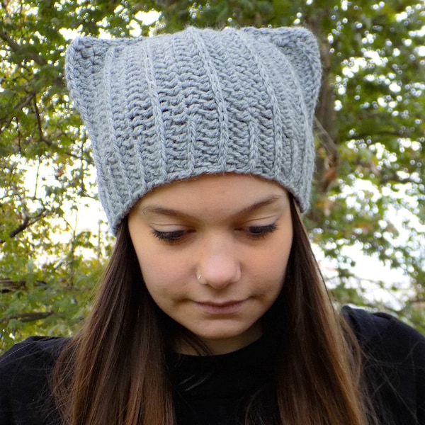 Beanie pattern, crochet womans cat hat pattern, cat beanie for women, pom pom beanie, cat ear hat pattern, womens beanie  MP021