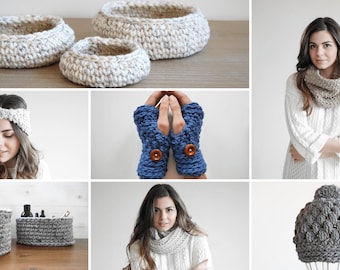 Crochet Pattern Ebook: Women's Accessories (Scarf, Mittens, Baskets)