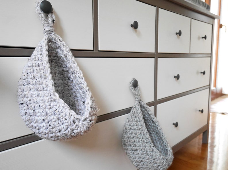 Crochet hanging basket pattern, crochet basket, door hanging basket, hanging produce basket, crochet door knob basket image 4
