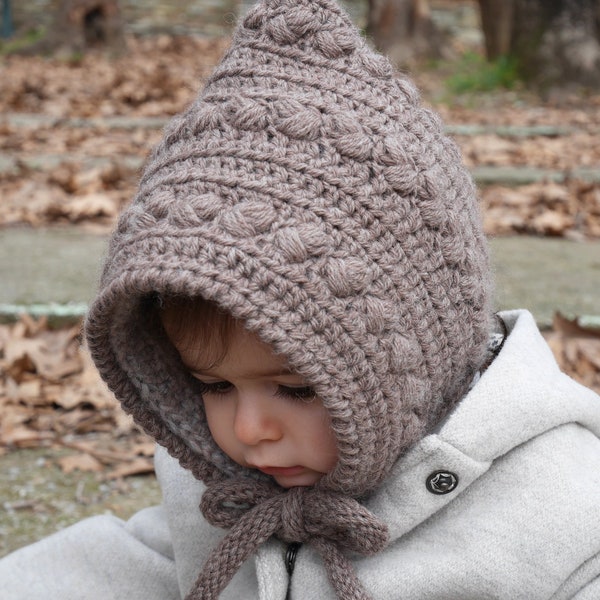 Crochet baby pixie hat pattern, crochet baby hat, girls pixie hood