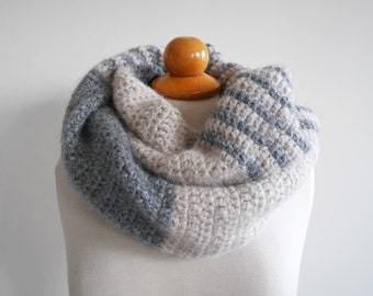 Scarf crochet pattern, infinity crochet scarf for women, knit stripe scarf pattern