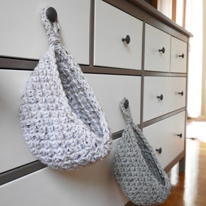 Crochet hanging basket pattern, crochet basket, door hanging basket, hanging produce basket, crochet door knob basket image 2