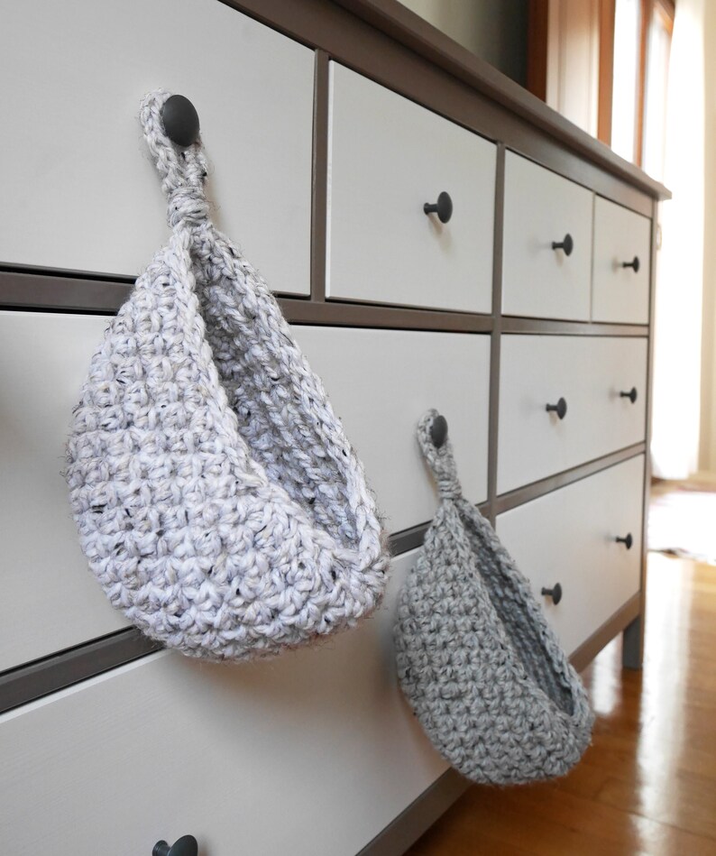 Crochet hanging basket pattern, crochet basket, door hanging basket, hanging produce basket, crochet door knob basket image 2