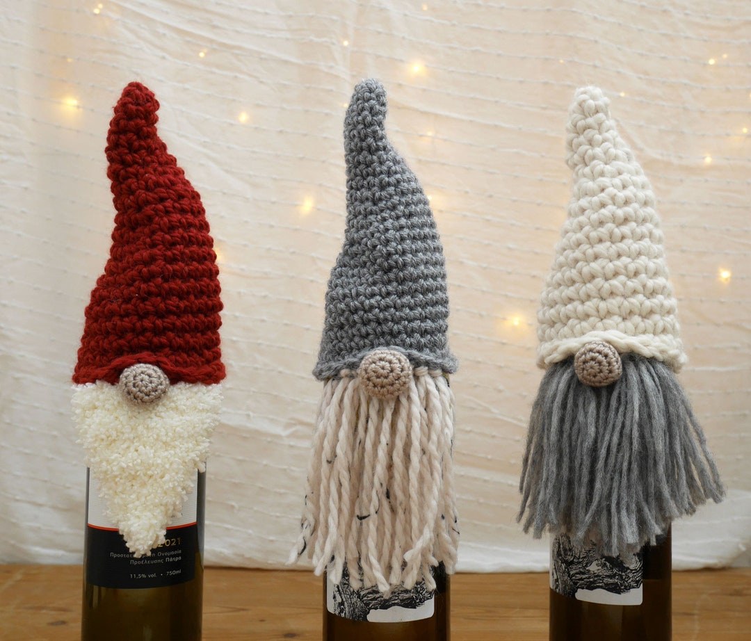 Crochet Gnome Wine Bottle Cover Pattern, Gnome Wine Bottle Topper, Easy