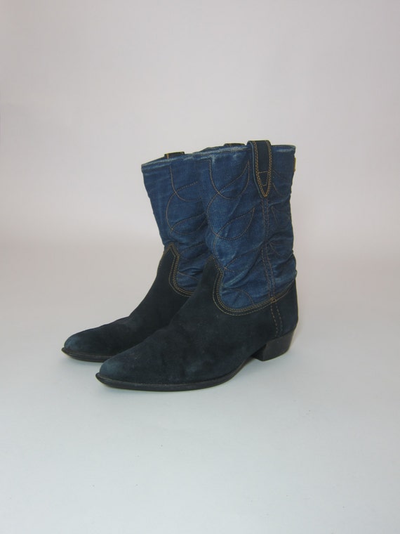 blue suede cowboy boots