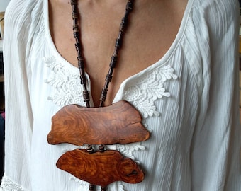 Wooden Necklace - Olive Wood & Coconut Beads - Handmade