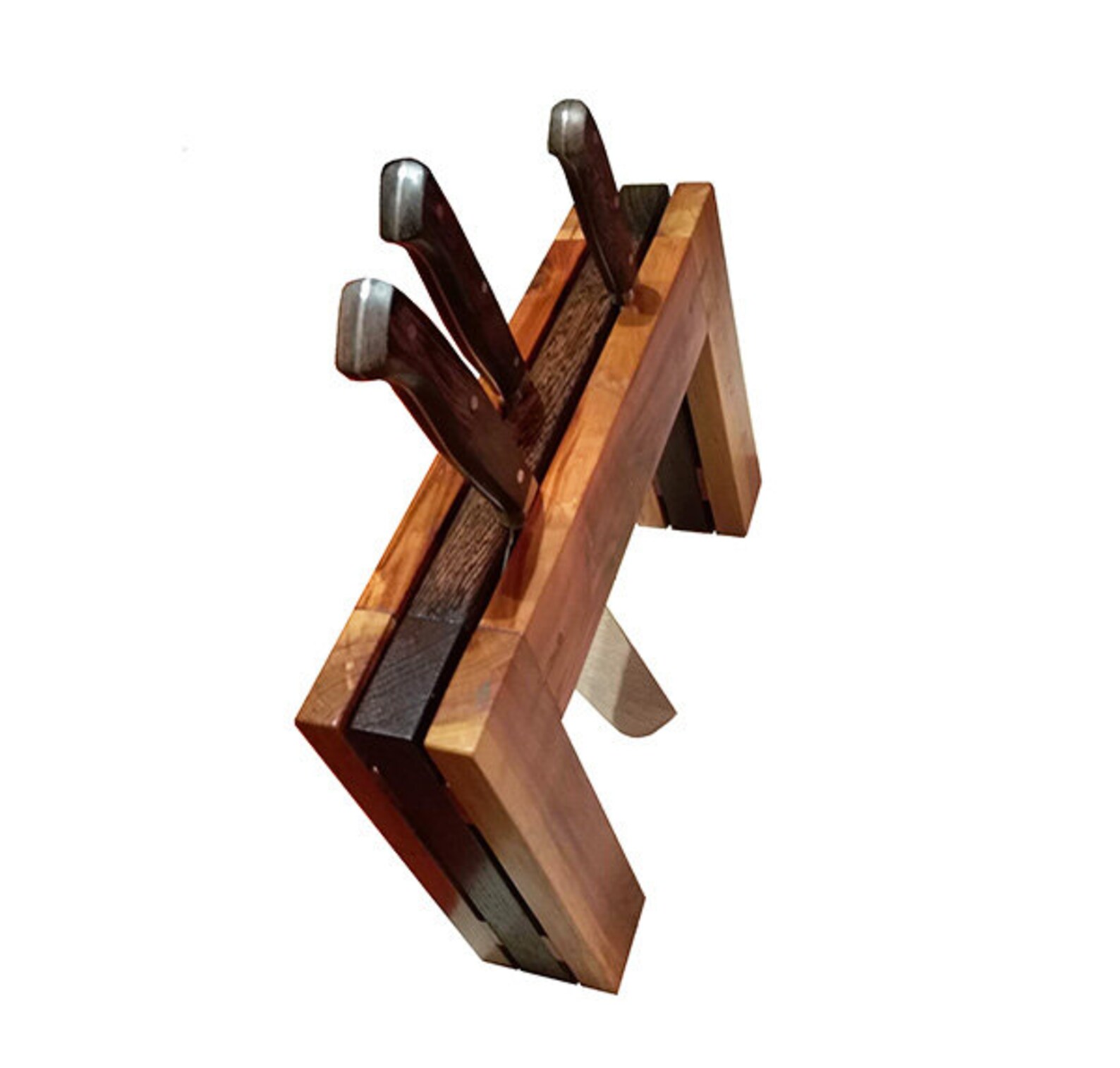 Knife Block Holder Plum Wood & Wenge Wood Handmade Etsy