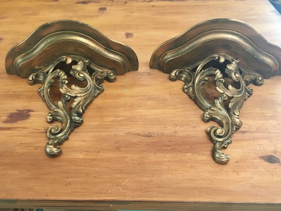 A Pair Of Large Italian Gold Carved Wood Wall Shelves Brackets Etsy