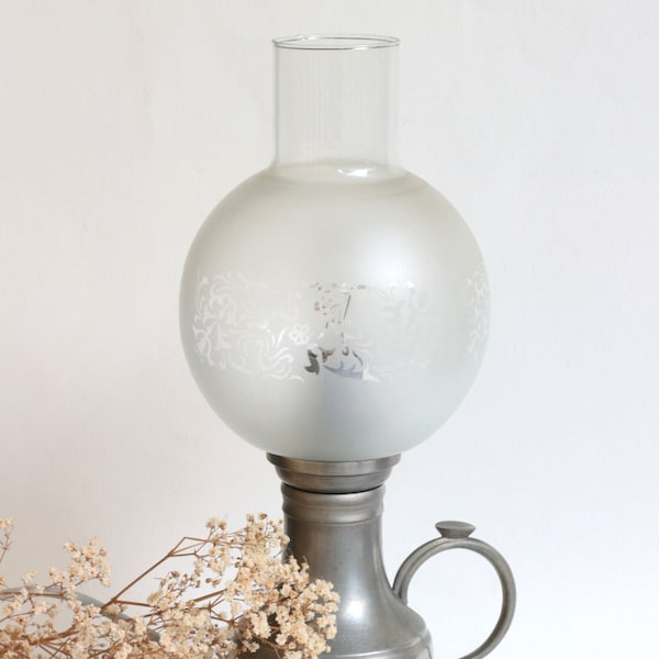 Petite lampe de chevet - Lampe de nuit - Etain +Verre- Vintage français - Décoration maison