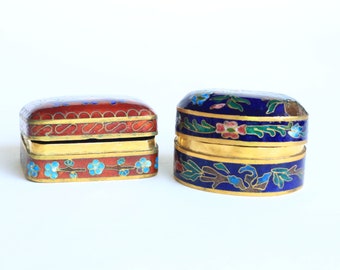 Ancienne boîte à pilules- Petite boîte en émail cloisonné- Laiton+Émail- Peint à la main- Boite à dents- Collection- Décoration