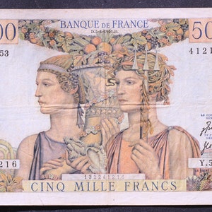 France 5000 Francs- Terre et Mer- Type 1949- F48.4- KM 131b- Billet Banque de France- XX s.- Collection- Bonistique