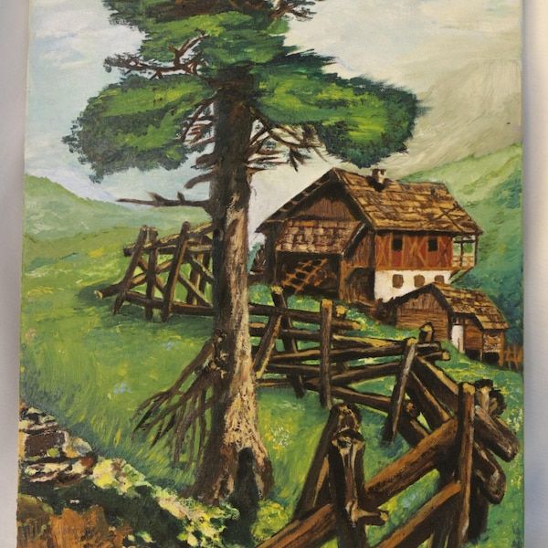 Pittura ad olio- Immagine francese- Toile/Olio- Montagna Berge- Decorazione - Casa / Salone