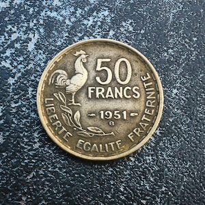 50 Francs- France- Old French currency- 50F- 1951/1952/1953- Guiraud/Coq/B- Coin- Collection