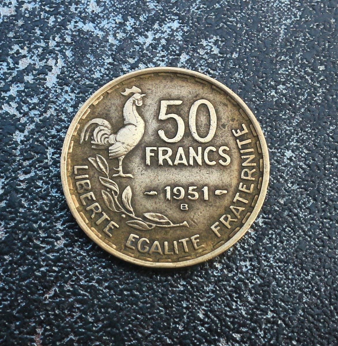 ♯フランス共和国:旧50フラン札と20centimes硬貨のセット 50 フラン - 50F フランス - 1951/1952/1953 - ギロー/オンドリ - 文字